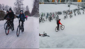 Στη Φινλανδία οι μαθητές <br> πηγαίνουν σχολείο με <br> ποδήλατα στο χιόνι