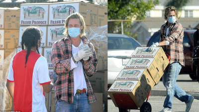Ο Μπραντ Πιτ ξεφόρτωσε <br> κιβώτια με τρόφιμα <br> για τους άπορους (εικόνα)